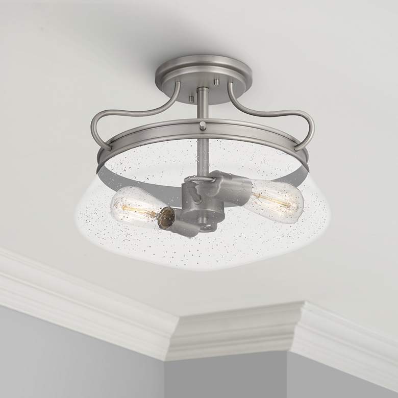 Image 1 Quoizel Tucker 14" Wide Antique Nickel 2-Light Ceiling Light