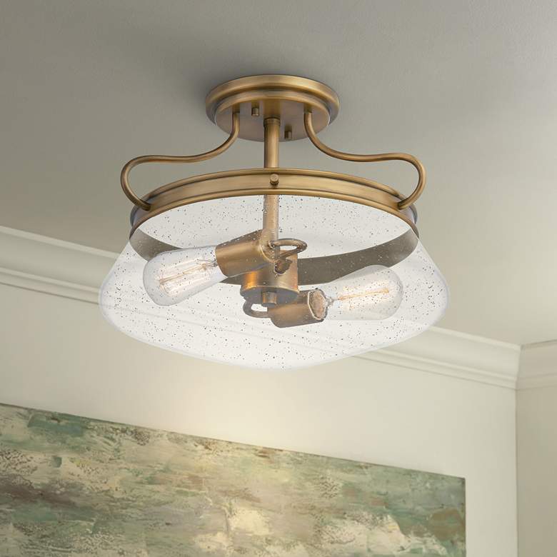 Image 1 Quoizel Tucker 14"W Weathered Brass 2-Light Ceiling Light