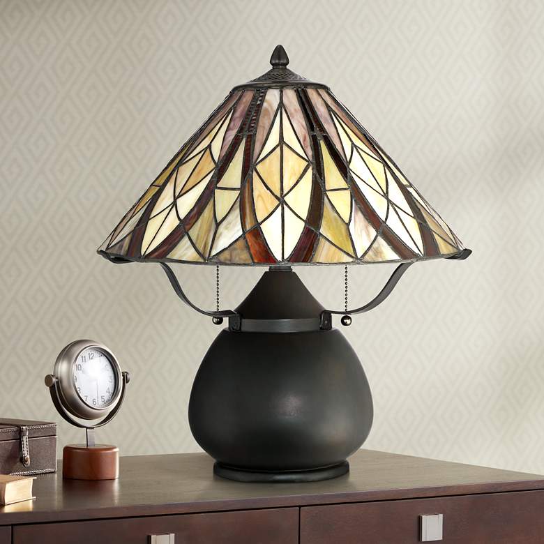 Image 1 Quoizel Victory 19 inch High Tiffany-Style 2-Light Lamp