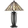 Quoizel Victory 25 1/2" Tiffany-Style Bronze 2-Light Table Lamp
