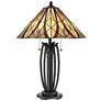 Quoizel Victory Tiffany-Style Bronze 2-Light Table Lamp