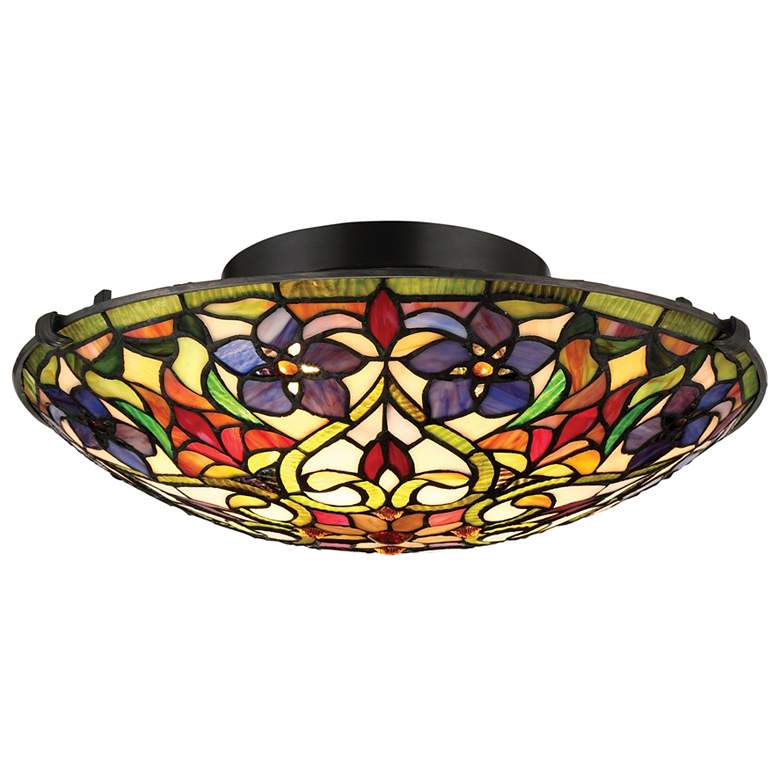 Image 2 Quoizel Violets 16 1/4" Tiffany Style Dome Art Glass Ceiling Light