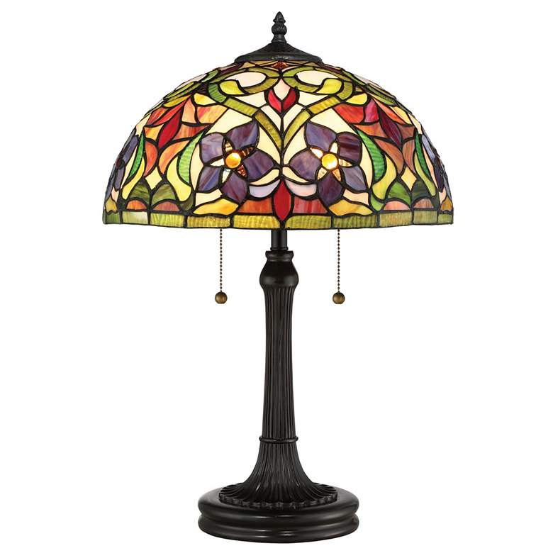 Image 2 Quoizel Violets 23 1/2" Vintage Bronze Tiffany-Style Art Glass Lamp