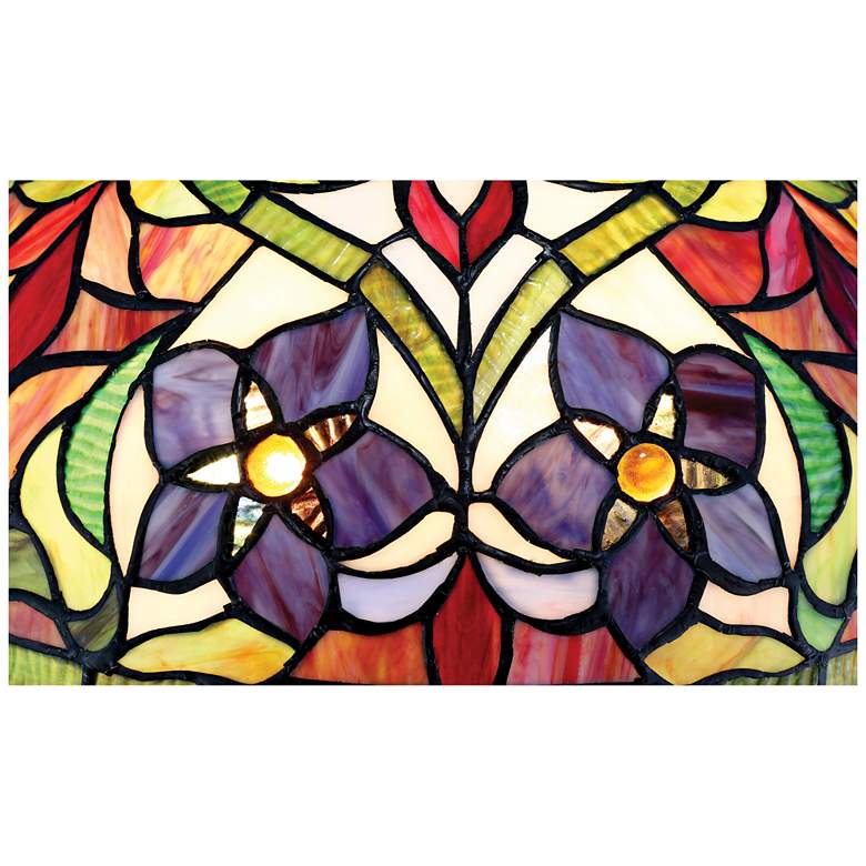 Image 3 Quoizel Violets 23 1/2 inch Vintage Bronze Tiffany-Style Art Glass Lamp more views