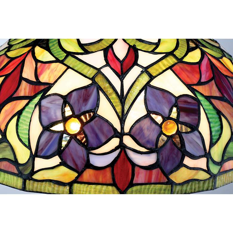 Image 3 Quoizel Violets 23 1/2 inch Vintage Bronze Tiffany-Style Art Glass Lamp more views