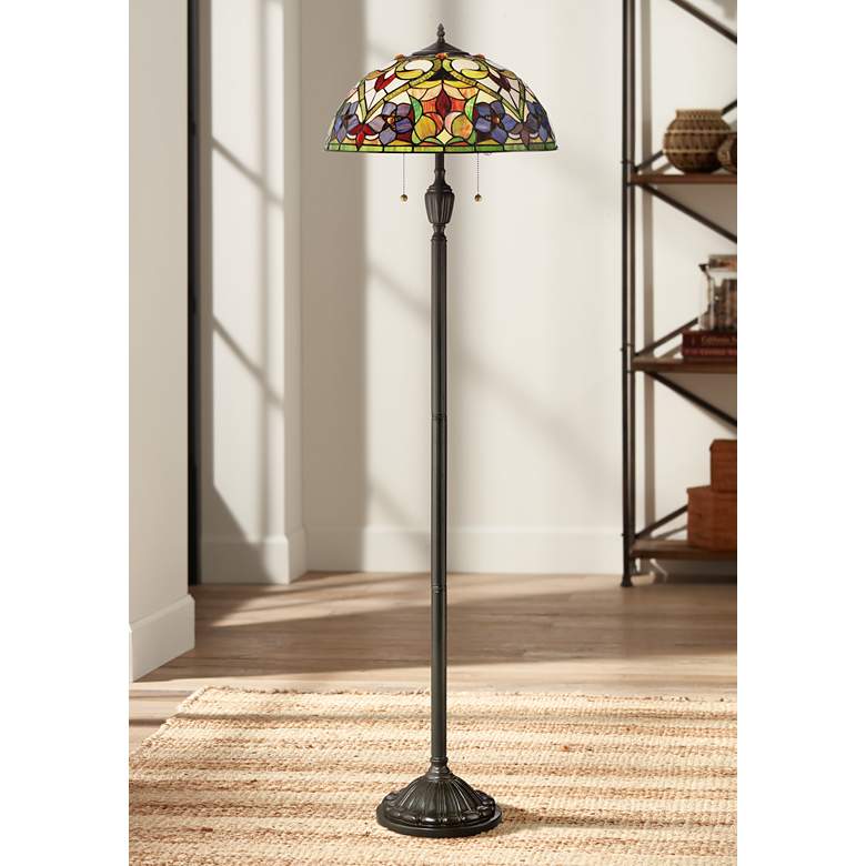 Image 1 Quoizel Violets 62 inch High Vintage Bronze Tiffany-Style Floor Lamp