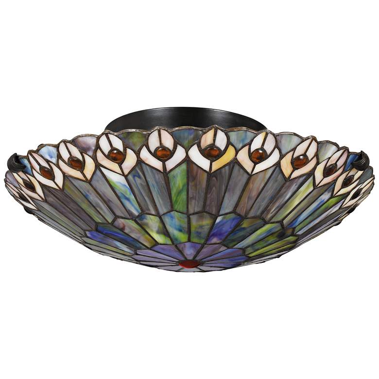 Image 3 Quoizel Watkins 16 1/2" Vintage Bronze Tiffany Style Ceiling Light more views