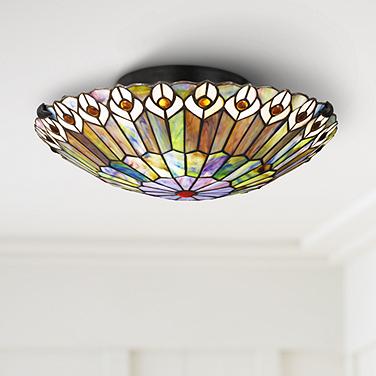 Quoizel Watkins 16 1/2" Vintage Bronze Tiffany Style Ceiling Light