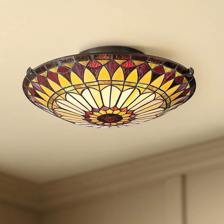 Image 1 Quoizel West End 17" Wide Tiffany-Style Sunflower Ceiling Light