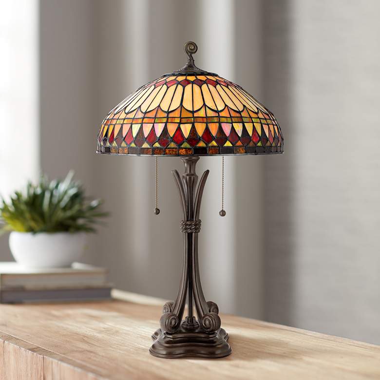 Image 2 Quoizel Western Place 26 1/2 inch Bronze Tiffany-Style Glass Table Lamp
