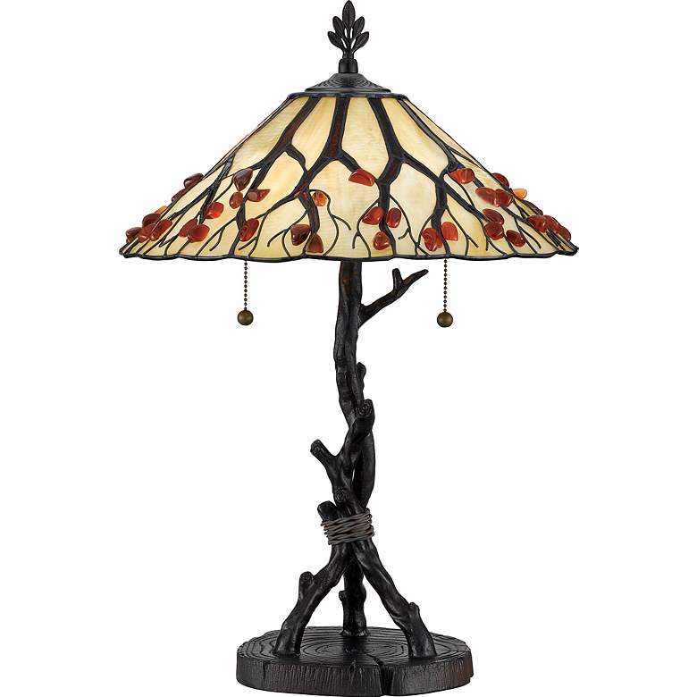 Image 3 Quoizel Whispering Wood 25 inch Tiffany-Style Art Glass Table Lamp