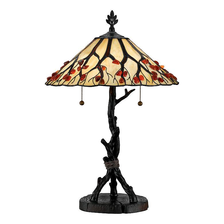 Image 3 Quoizel Whispering Wood 25 inch Tiffany-Style Art Glass Table Lamp