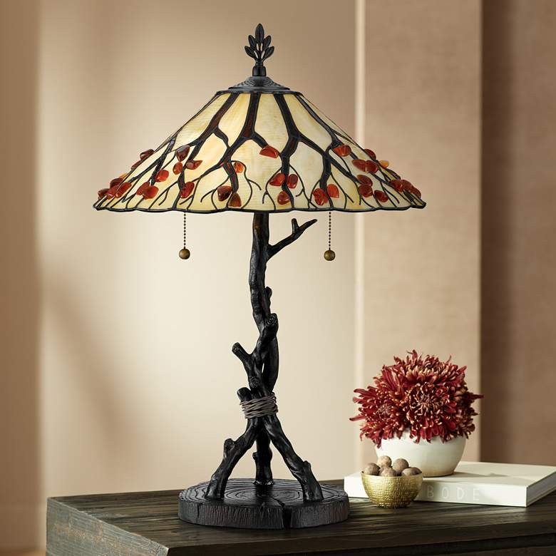 Image 2 Quoizel Whispering Wood 25" Tiffany-Style Art Glass Table Lamp