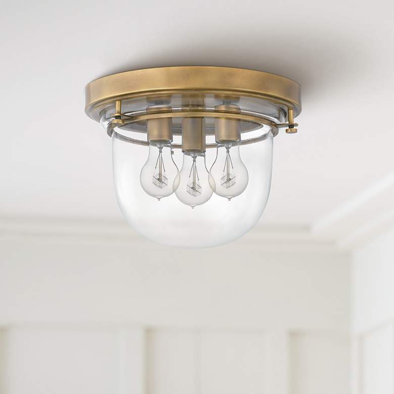 Image 1 Quoizel Whistling 13"W Weathered Brass 3-Light Ceiling Light