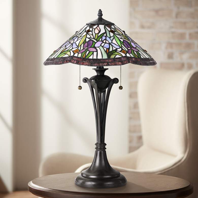 Image 1 Quoizel White Valley Vintage Bronze Tiffany-Style Table Lamp