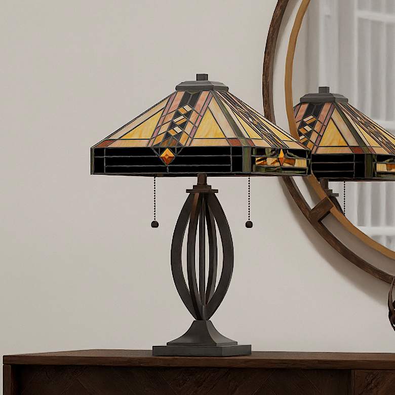 Image 2 Quoizel Yellowstone Matte Black Tiffany Accent Table Lamp