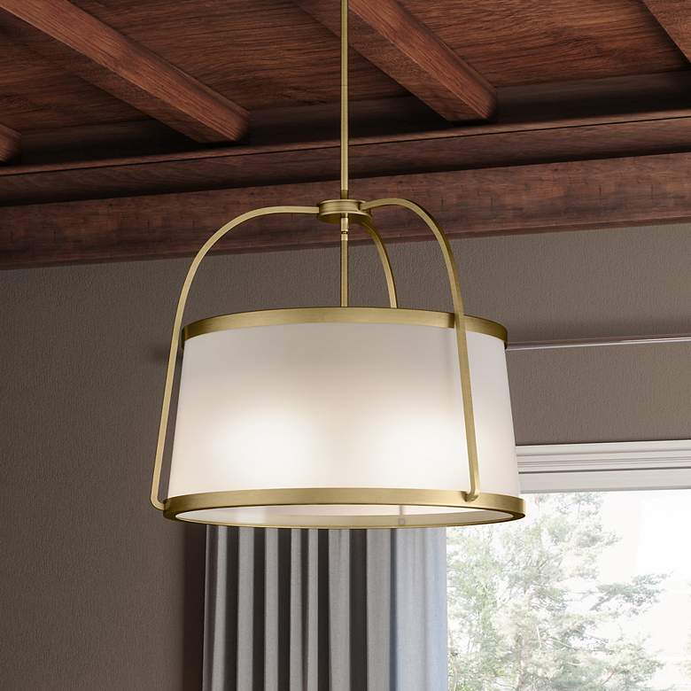 Image 1 Quoizel York 20" Wide Weathered Brass 4-Light Drum Pendant
