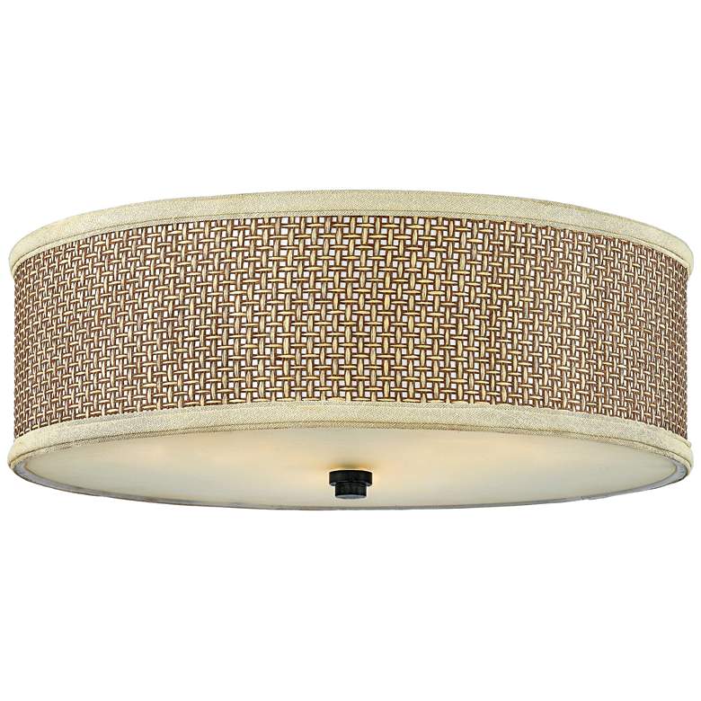 Image 2 Quoizel Zen 17 inch Wide Flushmount Drum Woven Rattan Ceiling Light