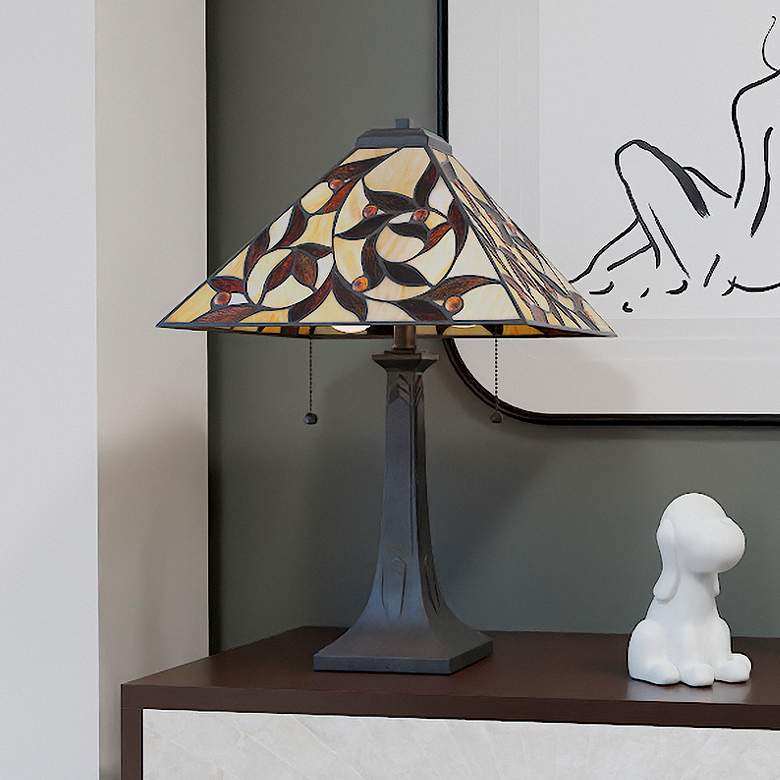 Image 1 Quoizel Zion Matte Black Tiffany Table Lamp