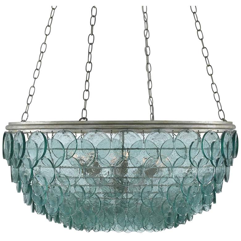 Image 2 Quorum 32 1/2 inch Wide Silver Leaf Turquoise Glass Chandelier