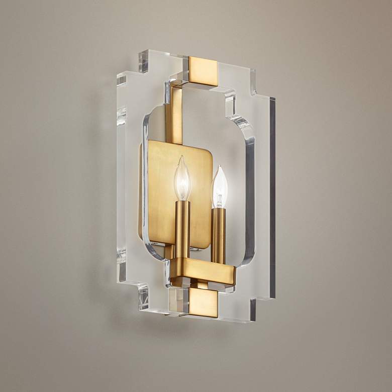Image 1 Quorum Broadway 15 inch High 2-Light Aged Brass Wall Sconce