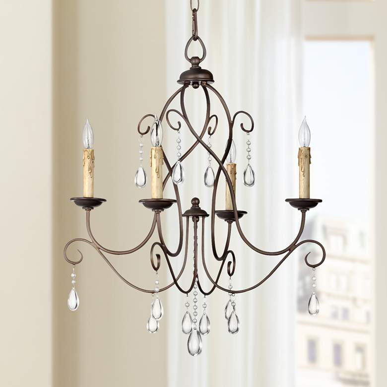 Image 1 Quorum Cilia 22" Wide Oiled Bronze and Crystal 4-Light Chandelier