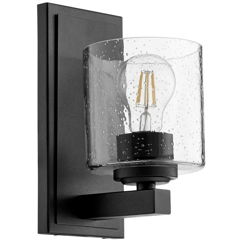 Image 1 Quorum International 1LT Black w Seeded Glass Cylinder Wall Mount