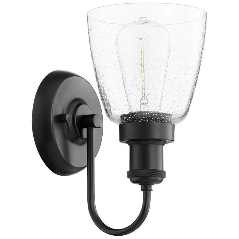 Image 1 Quorum International 1LT Mate Black w Seeded Glass Wall Mount