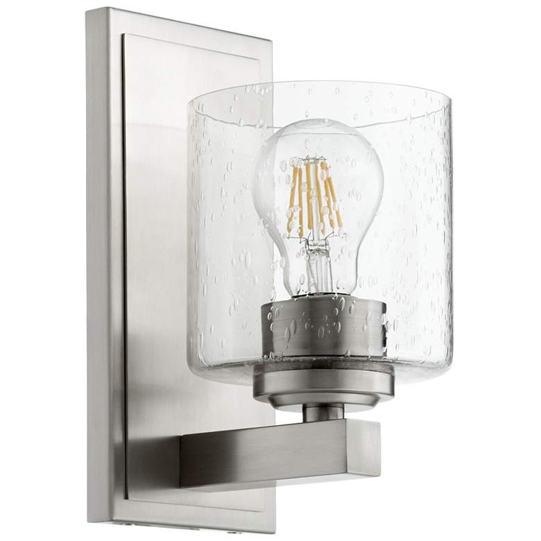 Image 1 Quorum International 1LT Satin Nickel w Seeded Glass Cylinder Wall Mount