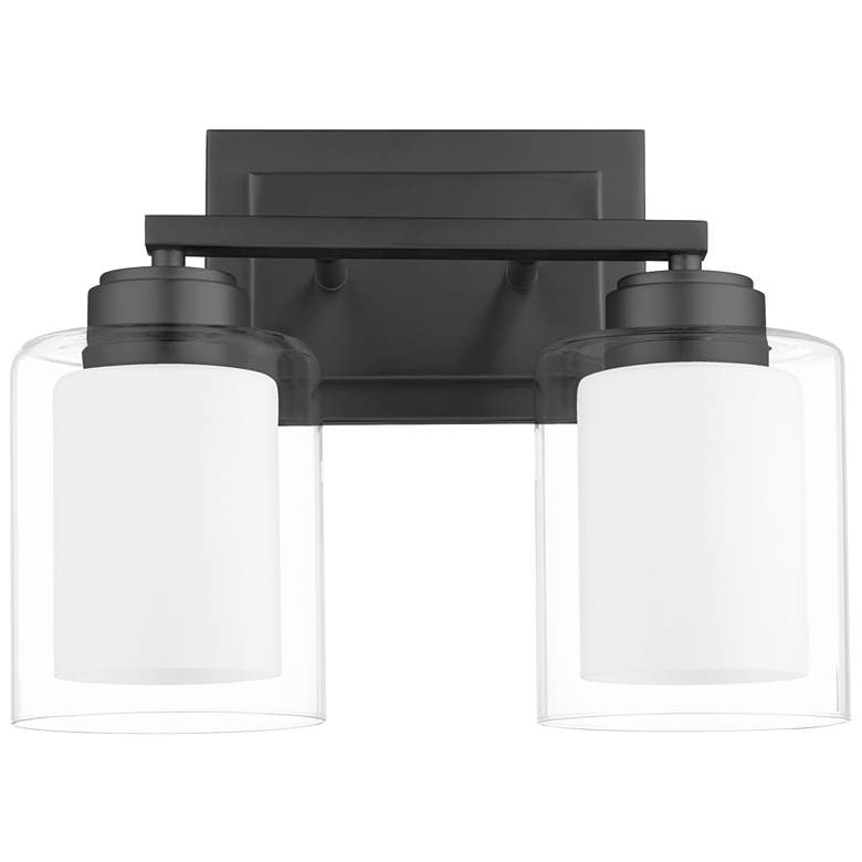 Image 1 Quorum International 2LT Matte Black Clear Opal Vanity Light