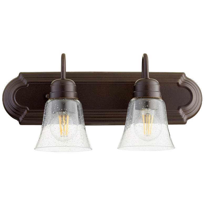 Image 1 Quorum International 2LT Oiled Bronze w Clear Seeded Glass Vanity Light