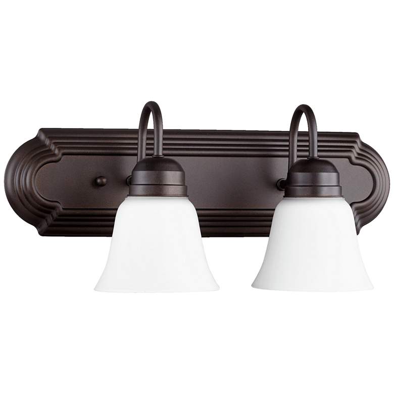 Image 1 Quorum International 2LT Oiled Bronze w Satin Opal Glass Vanity Light