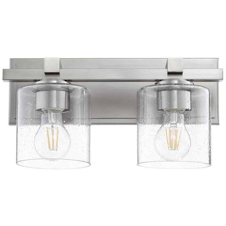 Image 1 Quorum International 2LT Satin Nickel w Seeded Glass Cylinder Wall Mount
