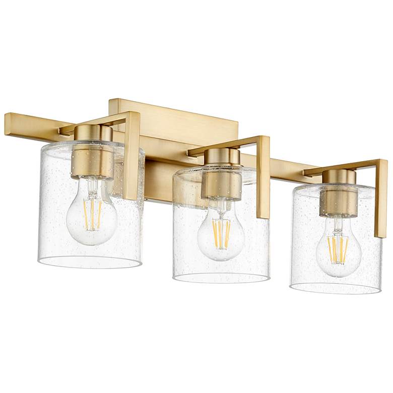 Image 1 Quorum International 3LT Aged Brass Clear Seeded Glass Vanity Light