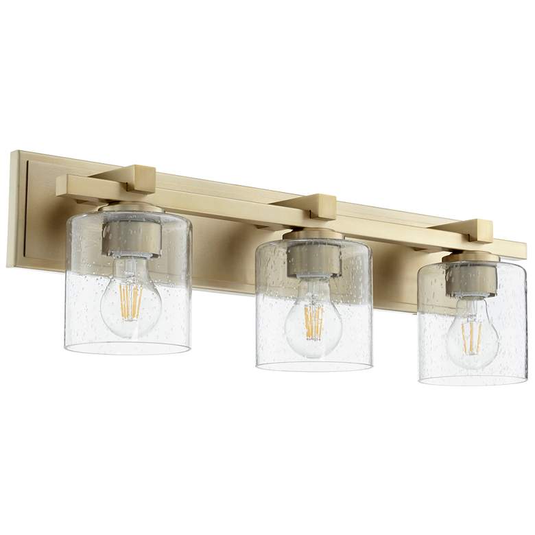 Image 1 Quorum International 3LT Aged Brass w Clear Seeded Glass Vanity Light
