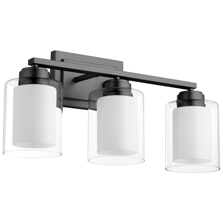 Image 1 Quorum International 3LT Matte Black Clear Opal Vanity Light