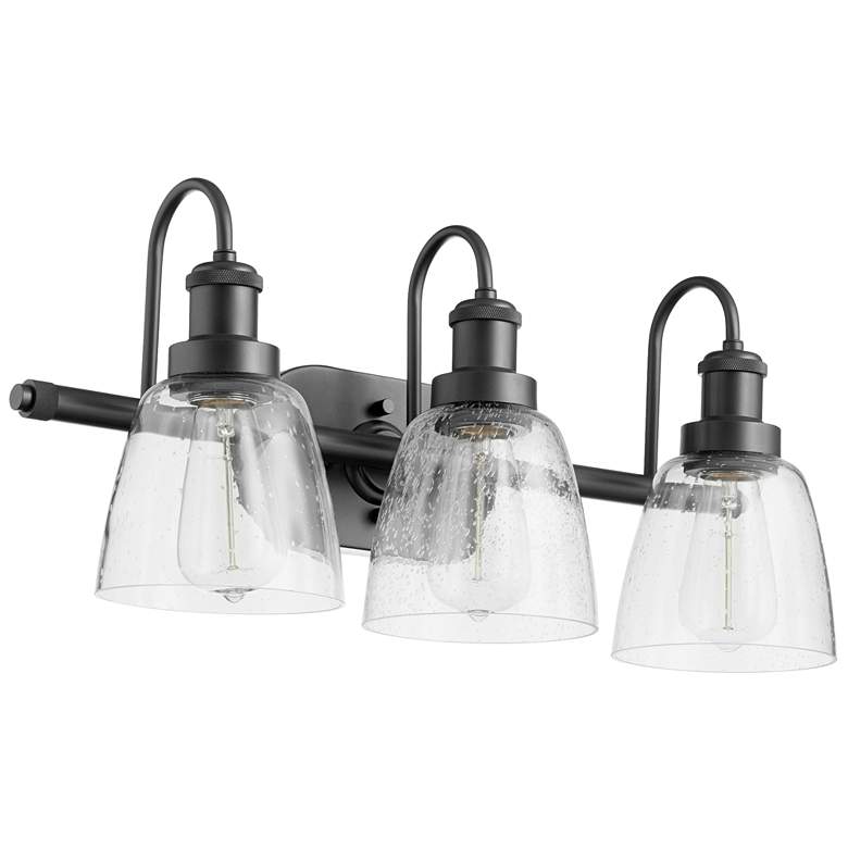 Image 1 Quorum International 3LT Matte Black Clear Seeded Glass Vanity Light