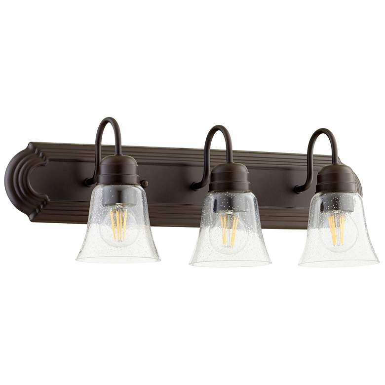 Image 1 Quorum International 3LT Oiled Bronze w Clear Seeded Glass Vanity Light