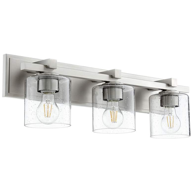 Image 1 Quorum International 3LT Satin Nickel w Clear Seeded Glass Vanity Light