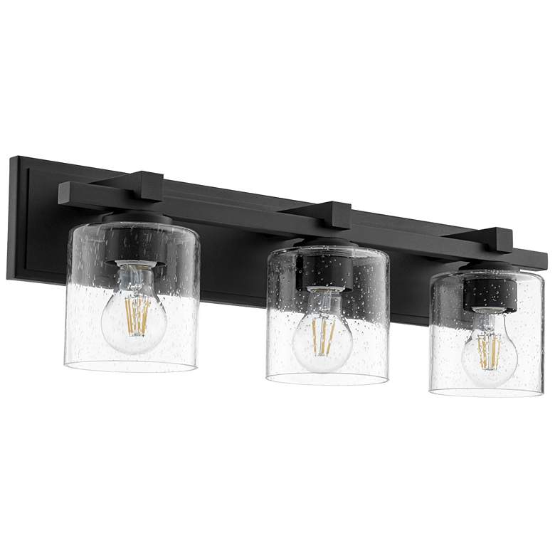 Image 1 Quorum International 3LT Textured Black w Clear Seeded Glass Vanity Light
