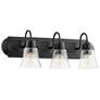Quorum International 3LT Textured Black w Clear Seeded Glass Vanity Light