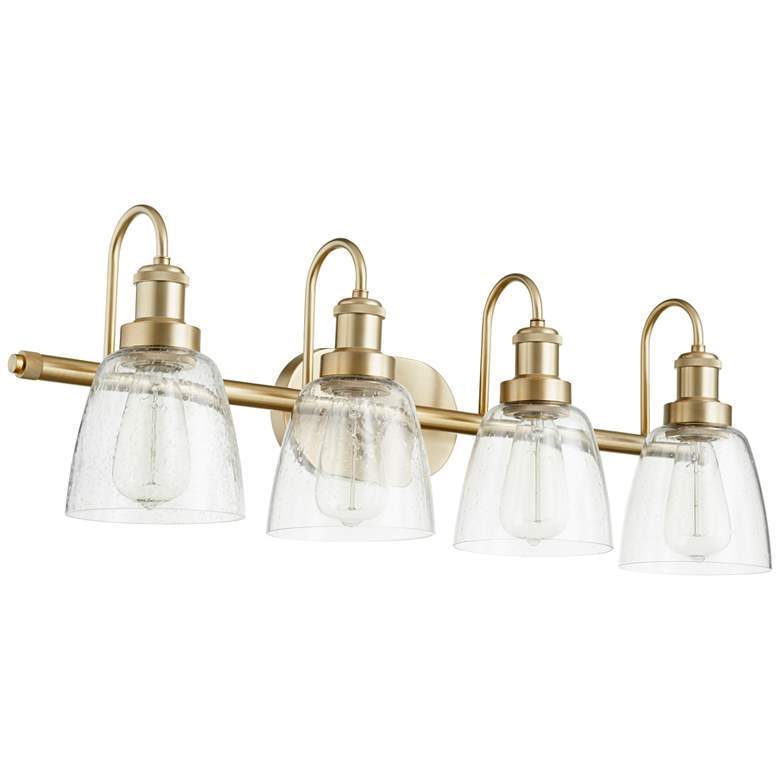Image 1 Quorum International 4LT Aged Brass Clear Seeded Glass Vanity Light
