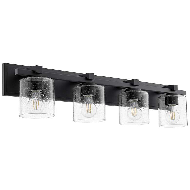 Image 1 Quorum International 4LT Black w Clear Seeded Glass Cylinder Vanity Light