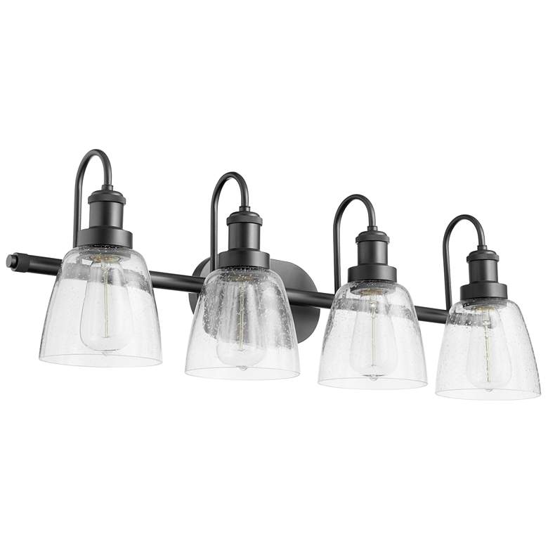 Image 1 Quorum International 4LT Matte Black Clear Seeded Glass Vanity Light