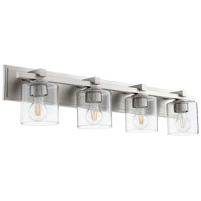 Image 1 Quorum International 4LT Nickel w Clear Seeded Glass Cylinder Vanity Light