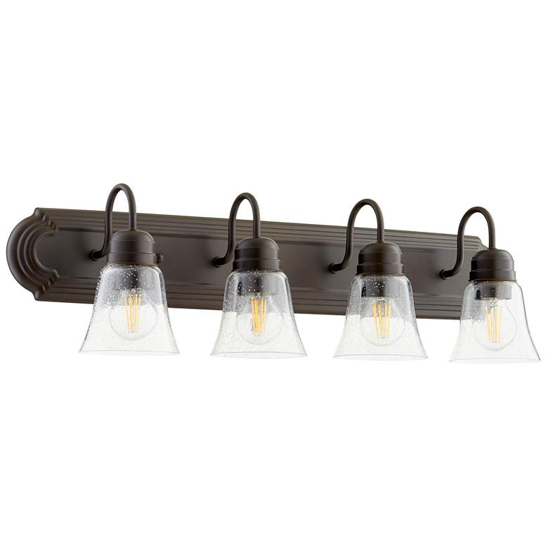 Image 1 Quorum International 4LT Oiled Bronze w Clear Seeded Glass Vanity Light