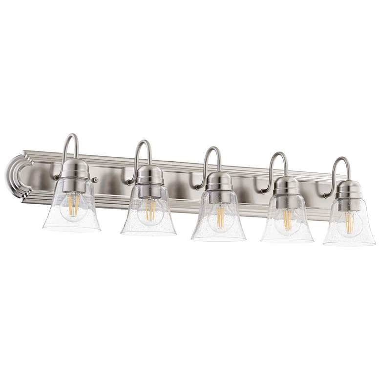 Image 1 Quorum International 5LT Satin Nickel w Clear Seeded Glass Vanity Light