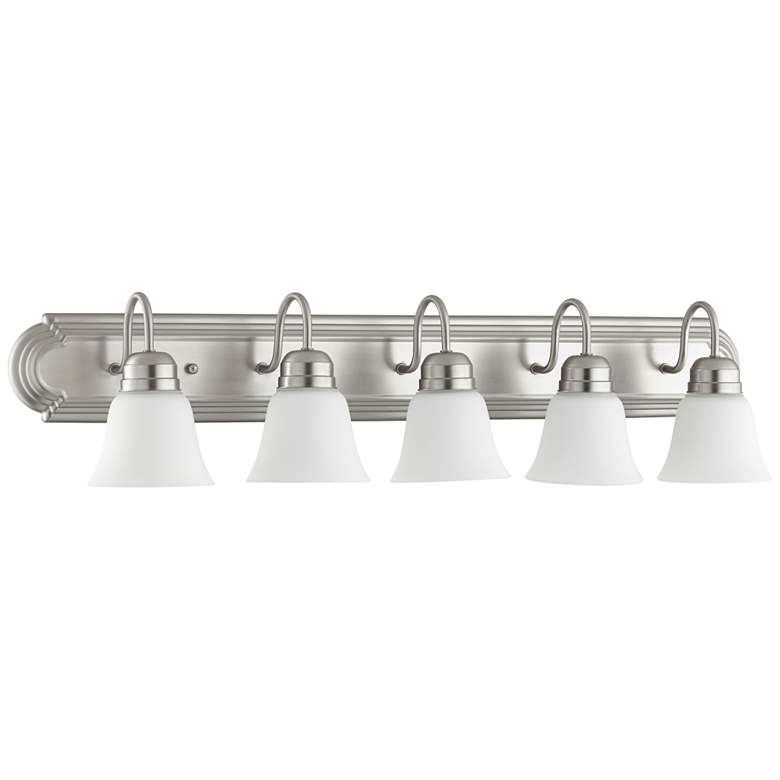 Image 1 Quorum International 5LT Satin Nickel w Satin Opal Glass Vanity Light
