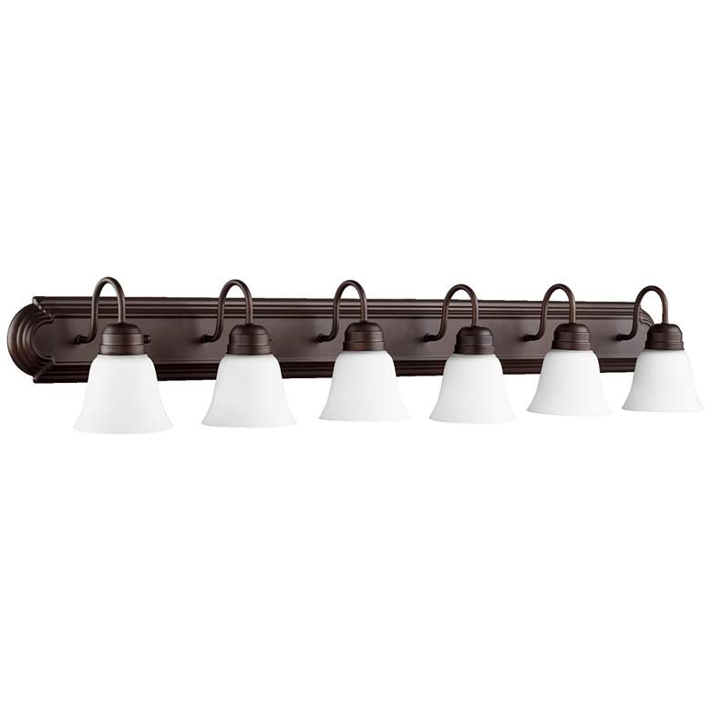 Image 1 Quorum International 6LT Oiled Bronze w Satin Opal Glass Vanity Light