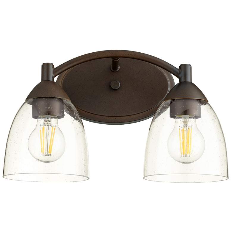Image 1 Quorum International Barkley 2LT Oiled Bronze w Clear Seeded Vanity Light